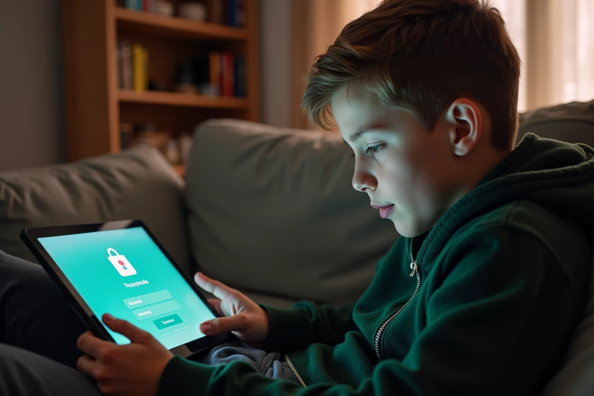 Adolescent se connectant à l'ENT Paris Classe Numérique depuis une tablette à la maison