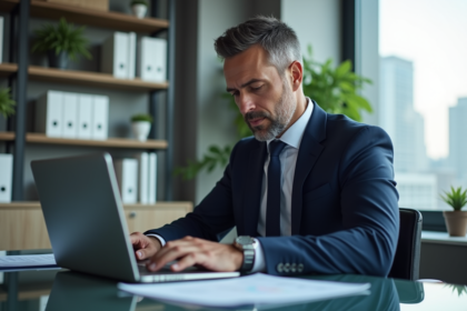 Consultant en SEO analysant des données sur un ordinateur portable