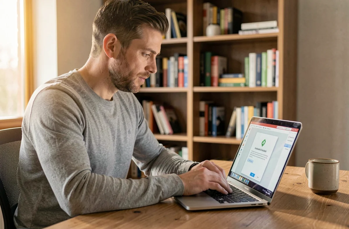 Homme désinstallant un logiciel sur son ordinateur portable dans un bureau à domicile moderne