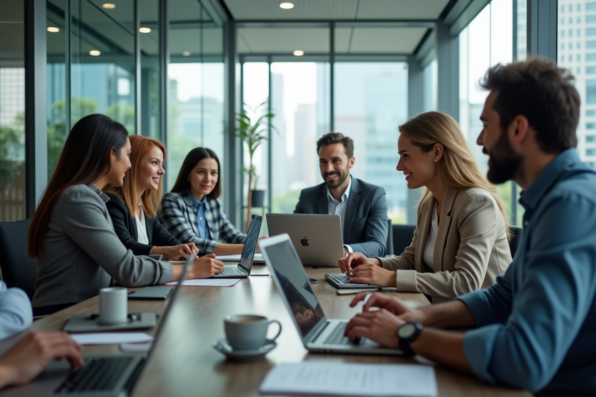 Groupe de professionnels en réunion dans un bureau moderne