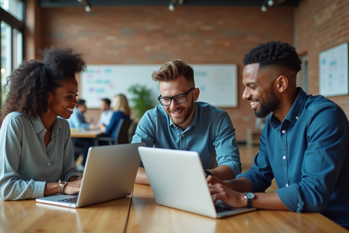 Groupe de trois collègues collaborant autour d