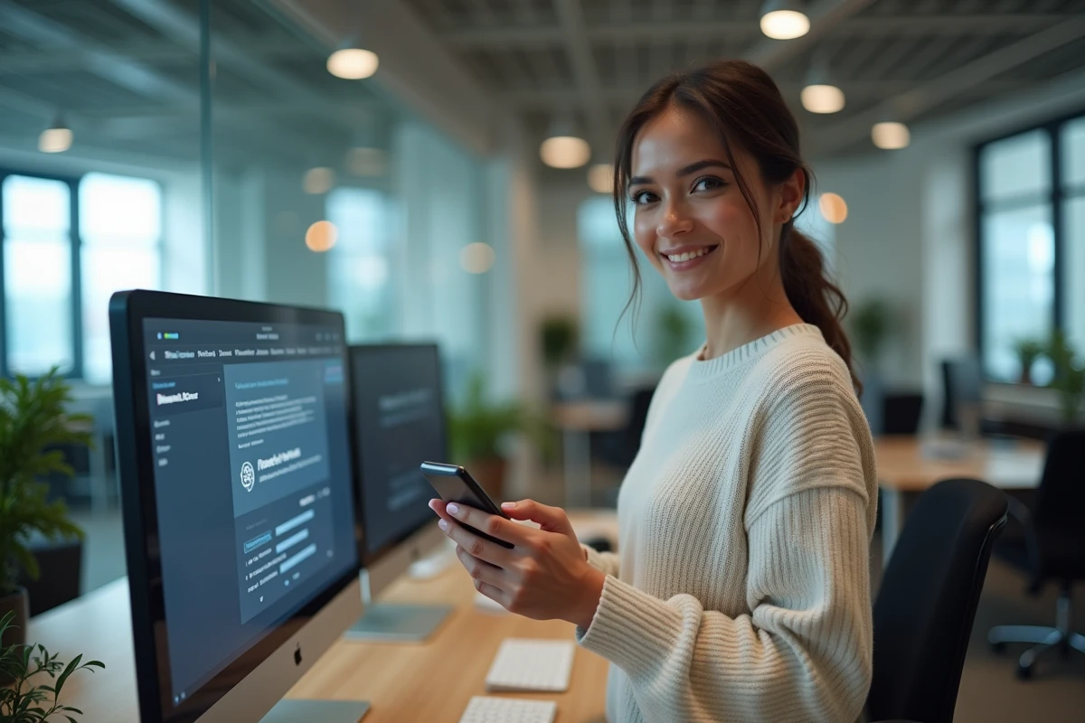 Jeune femme utilisant son smartphone pour une authentification