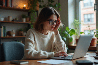 Femme au bureau à domicile regardant son ordinateur