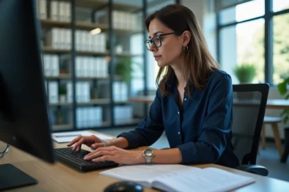 Femme organisée dans un bureau moderne pour l article