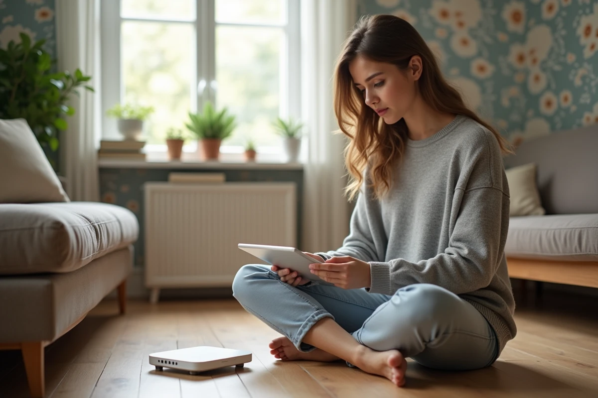 Jeune femme utilisant une tablette pour se connecter au WiFi
