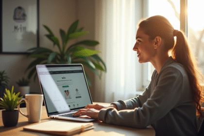 Jeune femme professionnelle travaillant sur un ordinateur portable avec Wix