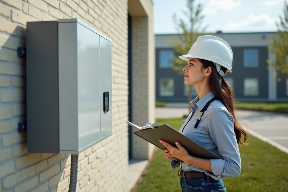 Jeune femme gestionnaire observant une VRE extérieure