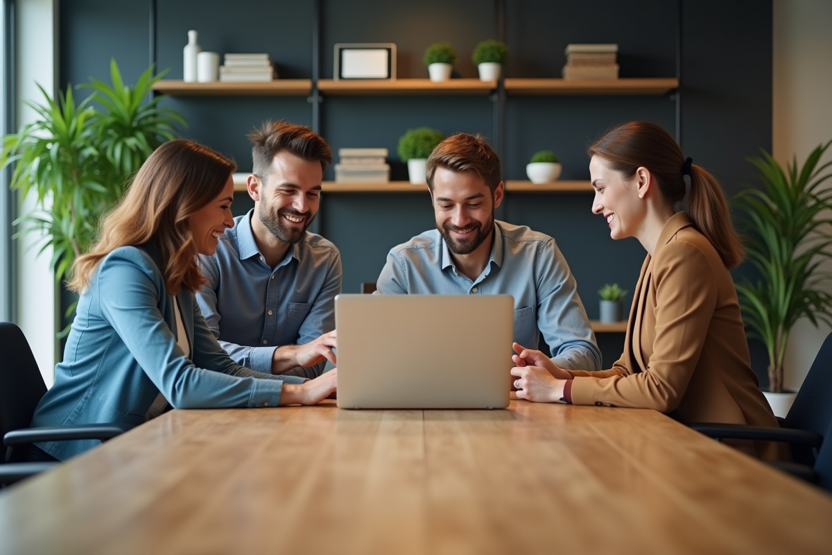 Quatre professionnels collaborent autour d'une table moderne