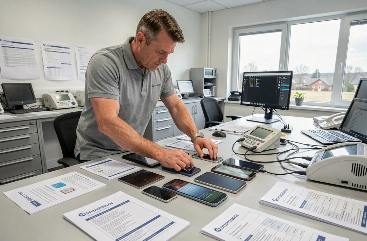 Technicien Hattais en Bretagne assurant la maintenance professionnelle de smartphones et tablettes pour entreprises dans un atelier B2B