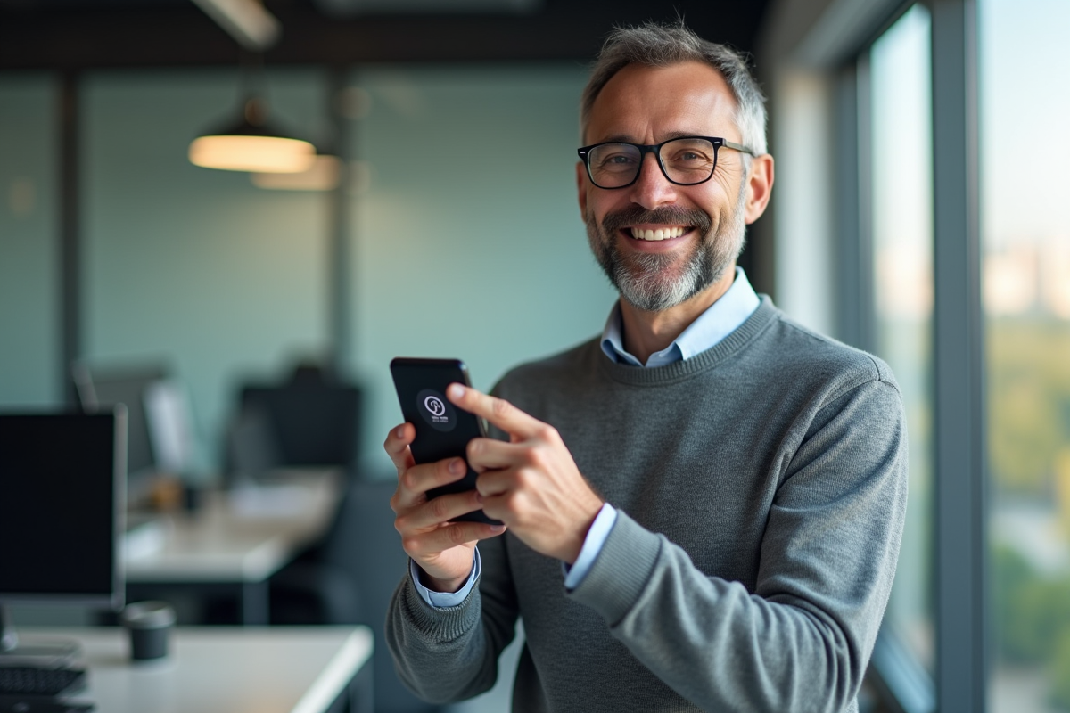 Homme utilisant une application d authentification sur smartphone