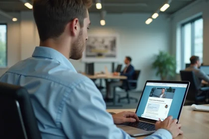 Homme d'affaires au bureau utilisant un ordinateur portable