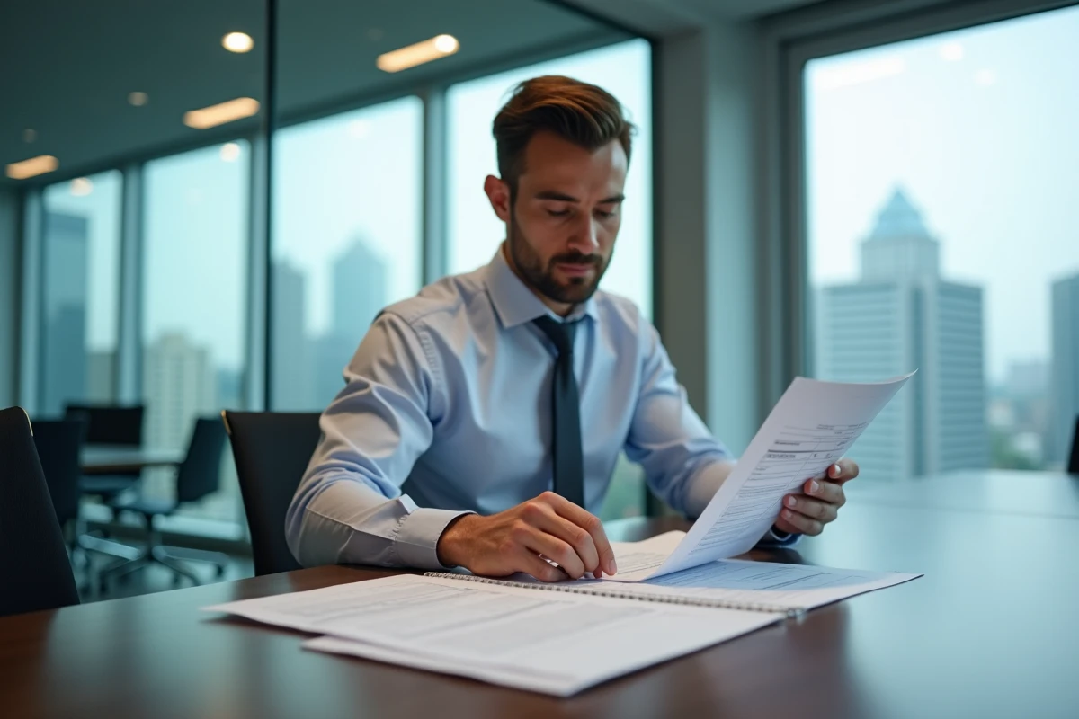 Homme d affaires examinant un document imprimé