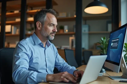 Homme d affaires travaillant sur son ordinateur en sécurité