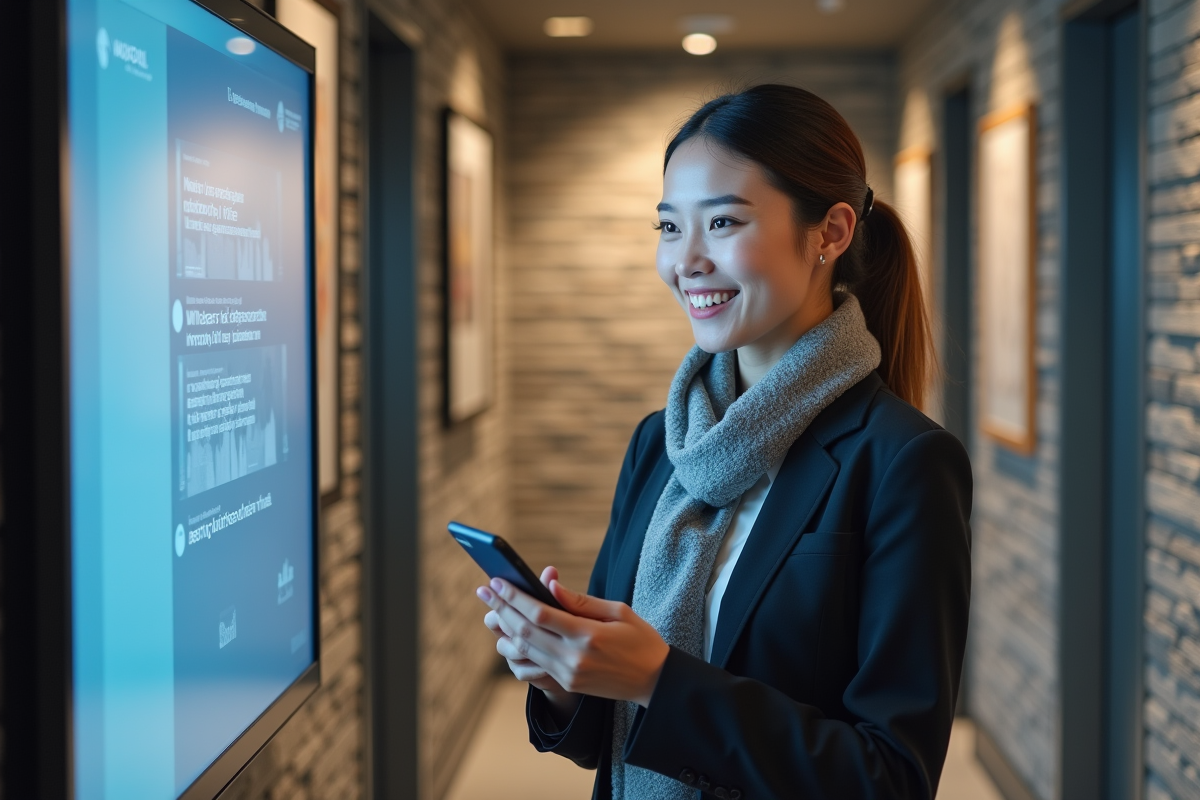 Jeune employée souriante près d