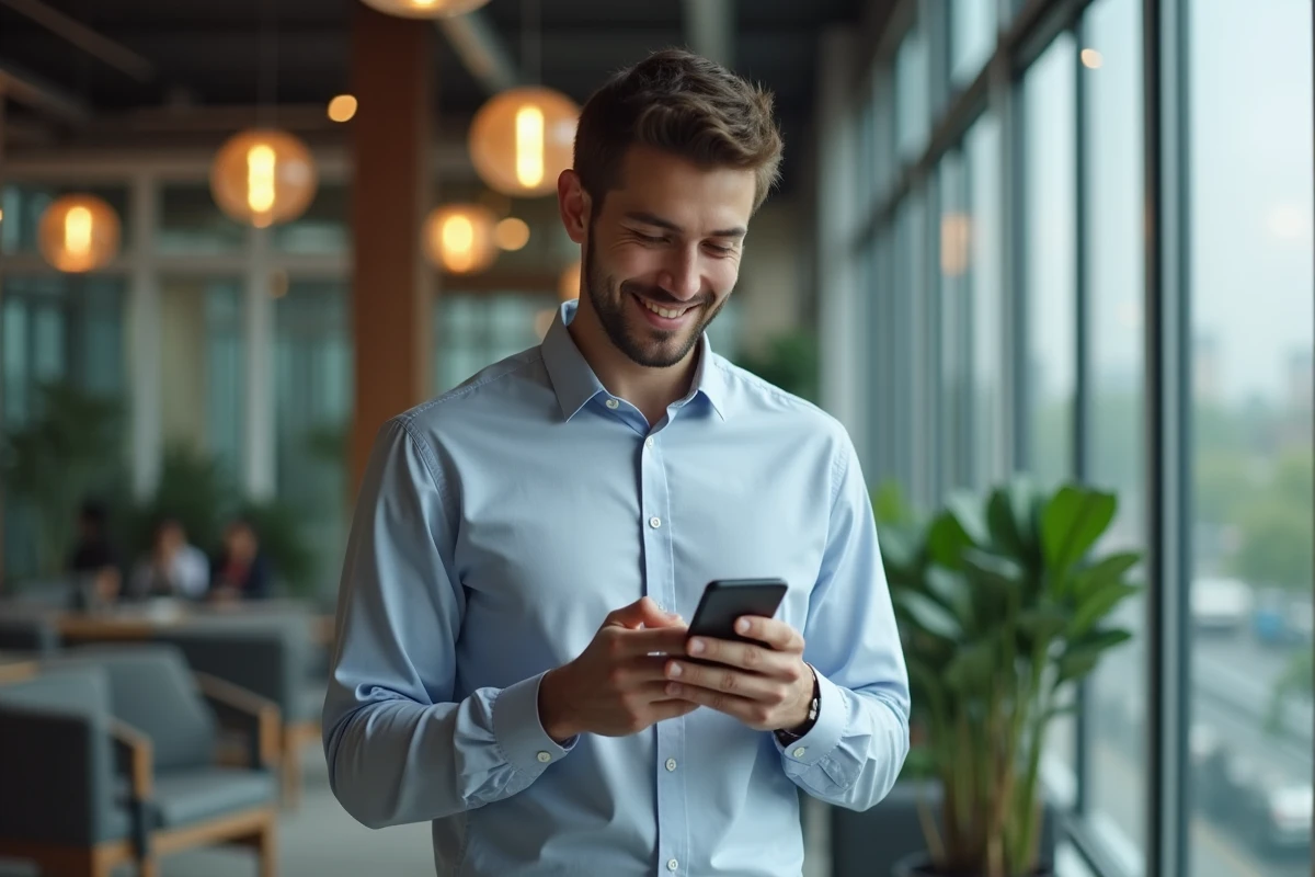 Jeune homme dans un bureau configure sa messagerie
