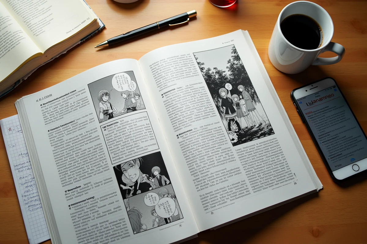 Comparaison entre un volume manga original et une page de scantrad illégal affichée sur smartphone avec document juridique