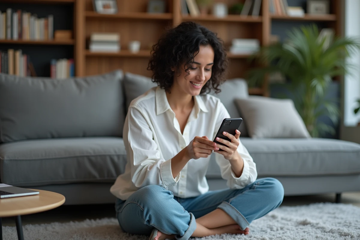 Jeune femme utilisant un logiciel de récupération de données sur ordinateur pour retrouver des messages supprimés de son iPhone