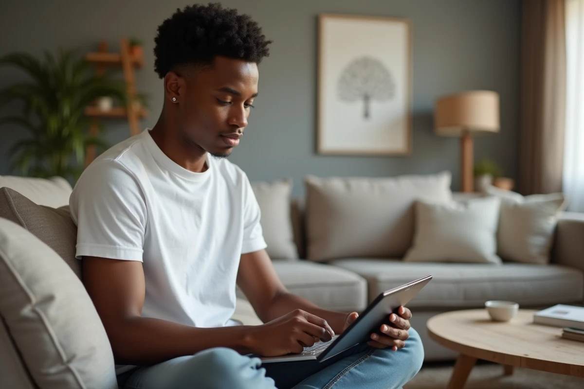 Personne configurant la suppression automatique de l'historique Google sur tablette dans un salon